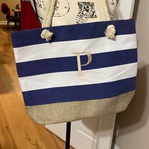 Straight beach bag, tote initial letter P